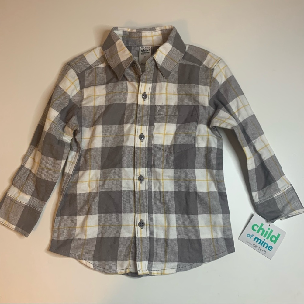 Child of Mine Yellow and Gray Plaid Button Down Shirt